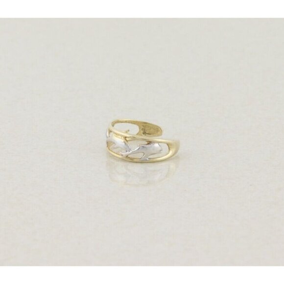 10k White Gold and Yellow Gold Dolphin Toe Ring Size 3 Adjustable - Picture 3 of 6